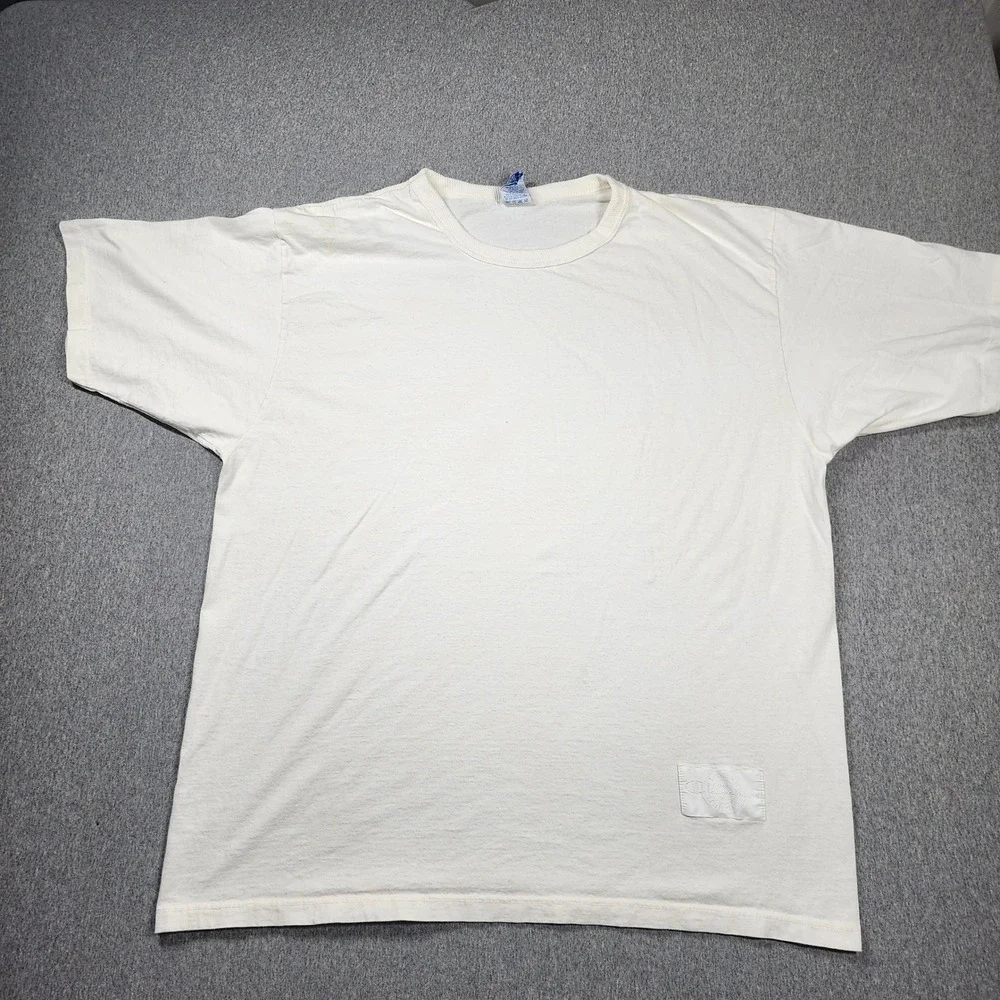 Champion T-Shirt Mens XL Off-White Good Short Sleeve Crew Neck Embroidered Patch - Picture 2 of 14